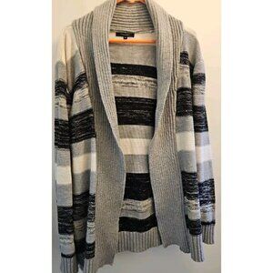 Mozaic Boho Peasant Women Open Front Shawl Neck Striped Cardigan Sz XL